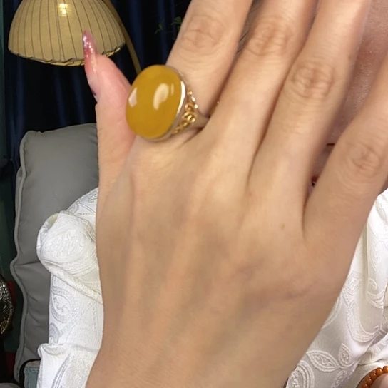 蜜蜡戒指银S925镶嵌戒指