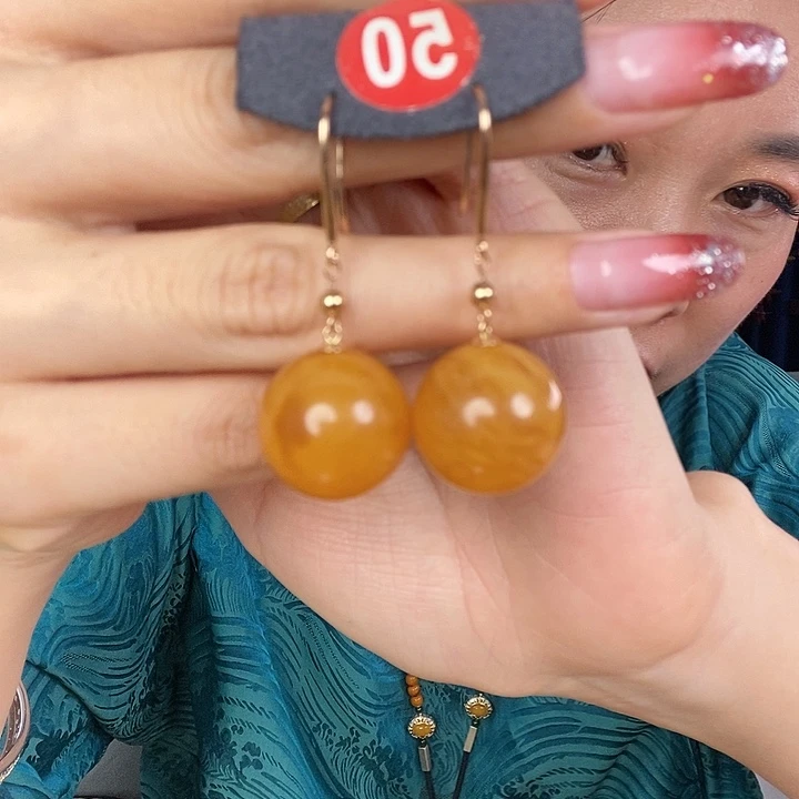 蜜蜡耳饰18K金镶嵌耳吊
