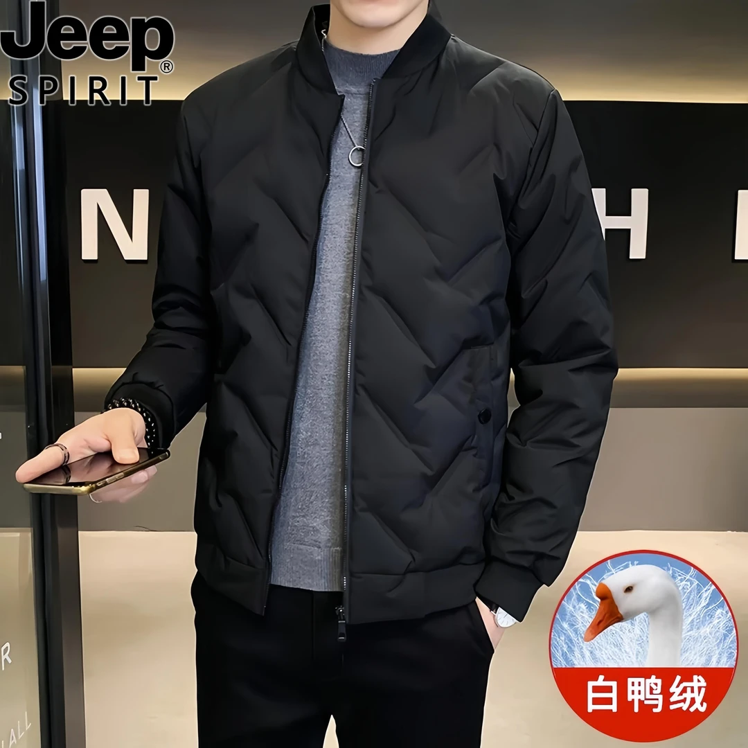 Jeep吉普新款羽绒服男白鸭绒轻薄短款帅气翻领大码加厚保暖外套潮
