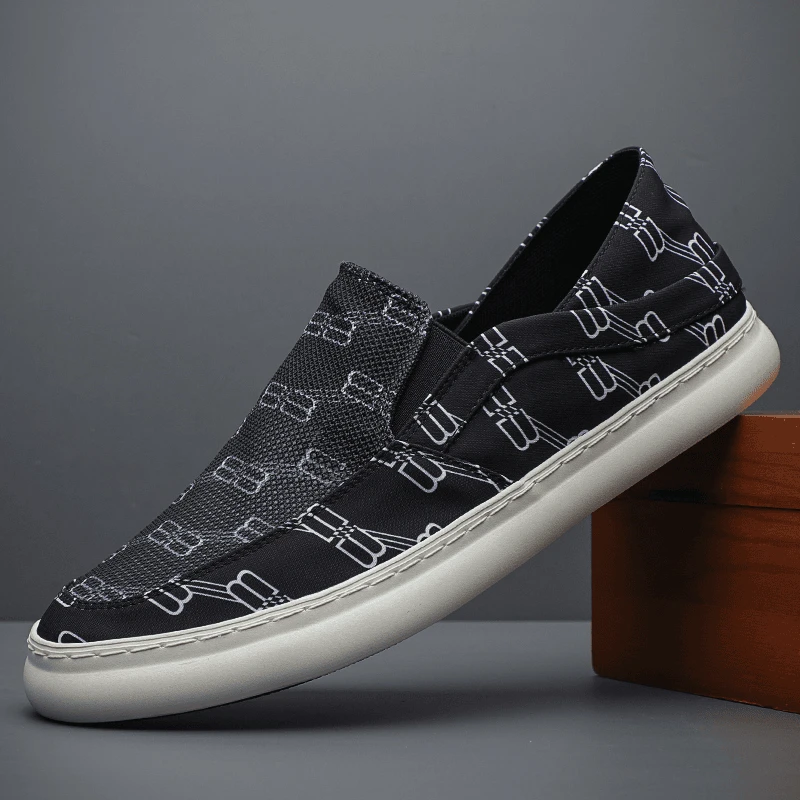 2024夏款男鞋一脚蹬印花帆布鞋透气老北京布鞋男士休闲板鞋24073