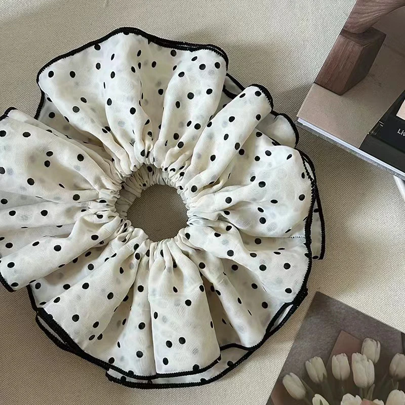 A106 法式高级感气质双层波点黑边大肠发圈