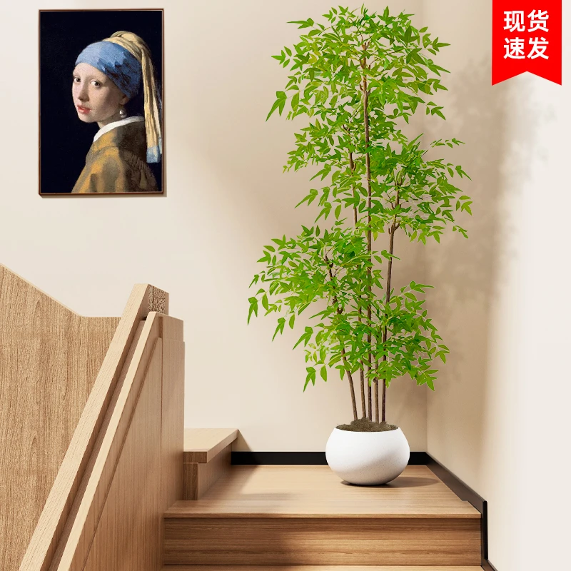 南天竹仿真绿植植物高级仿生室内大型植物盆栽假花装饰楼梯下造景