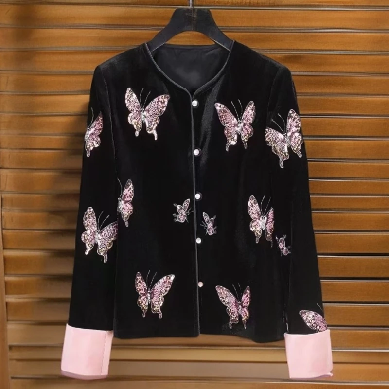 秋冬丝绒绣花蝴蝶外套中国风931气质轻奢时尚休闲复古中式