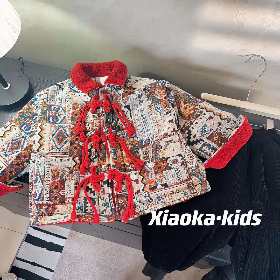 儿童韩版男女童潮流休闲时尚洋气冬季宽松加绒兔毛外套保暖拜年服