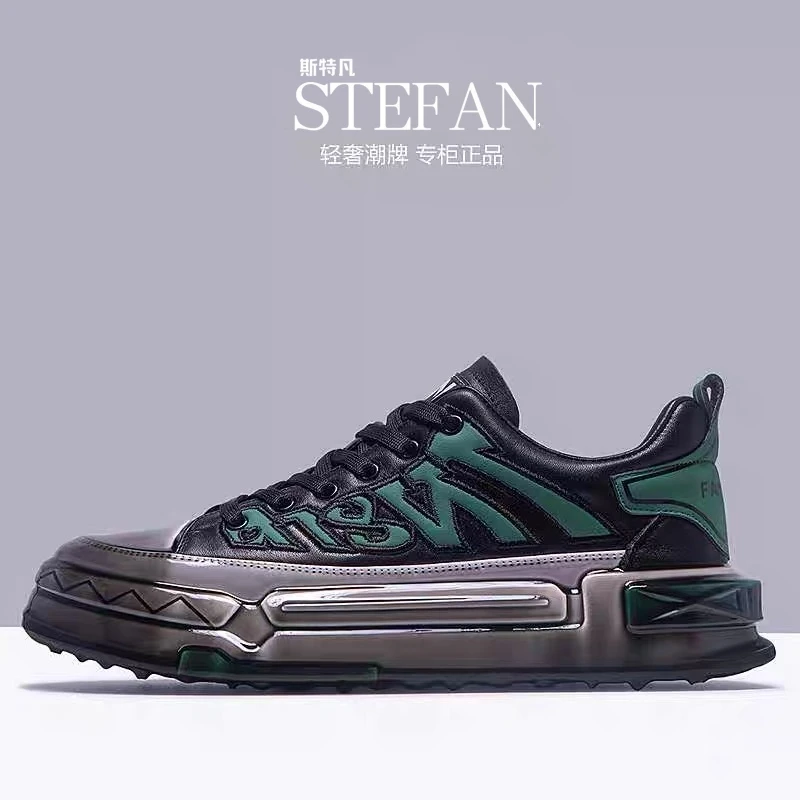 欧洲站潮牌男高端滴胶厚底头层牛皮透气个性休闲百搭奢潮板鞋