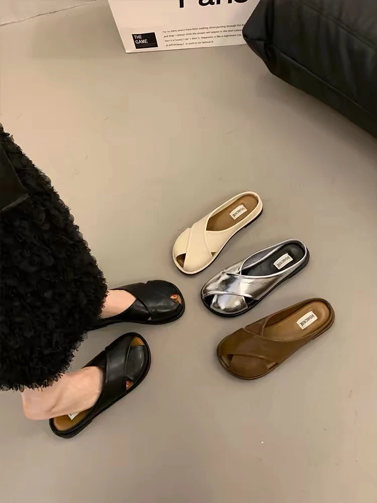 包头半拖鞋女夏季外穿2024新款法式复古防滑舒适软平底女士凉拖鞋