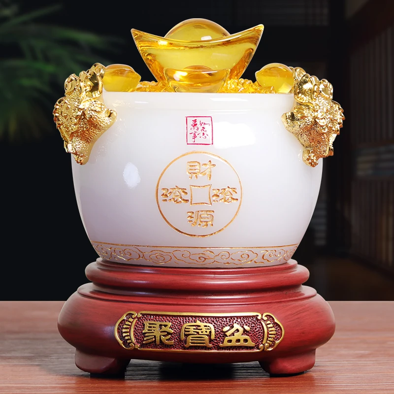 财源滚滚琉璃玉聚宝盆金蟾摆件客厅老板办公室酒柜装饰品开业礼物