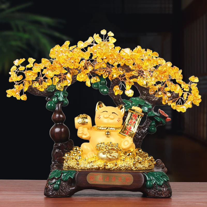 财源广进发财树招财猫摆件客厅酒柜收银台装饰品店铺乔迁开业礼物