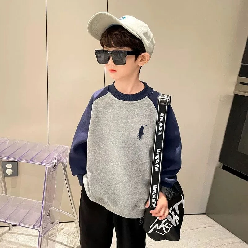 无帽撞色骑马插肩卫衣春秋款中大童13岁拼接儿童打底衫上衣ins潮