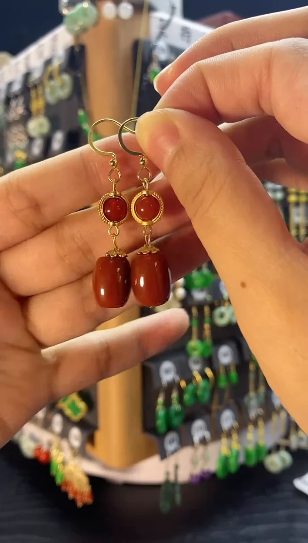 【闪购商品】南红玛瑙耳饰银S925镀金镶嵌027