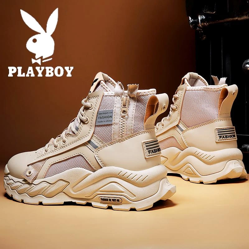 PLAYBOY男工装靴秋冬季2024新款厚底耐磨高帮老爹鞋男士休闲靴子