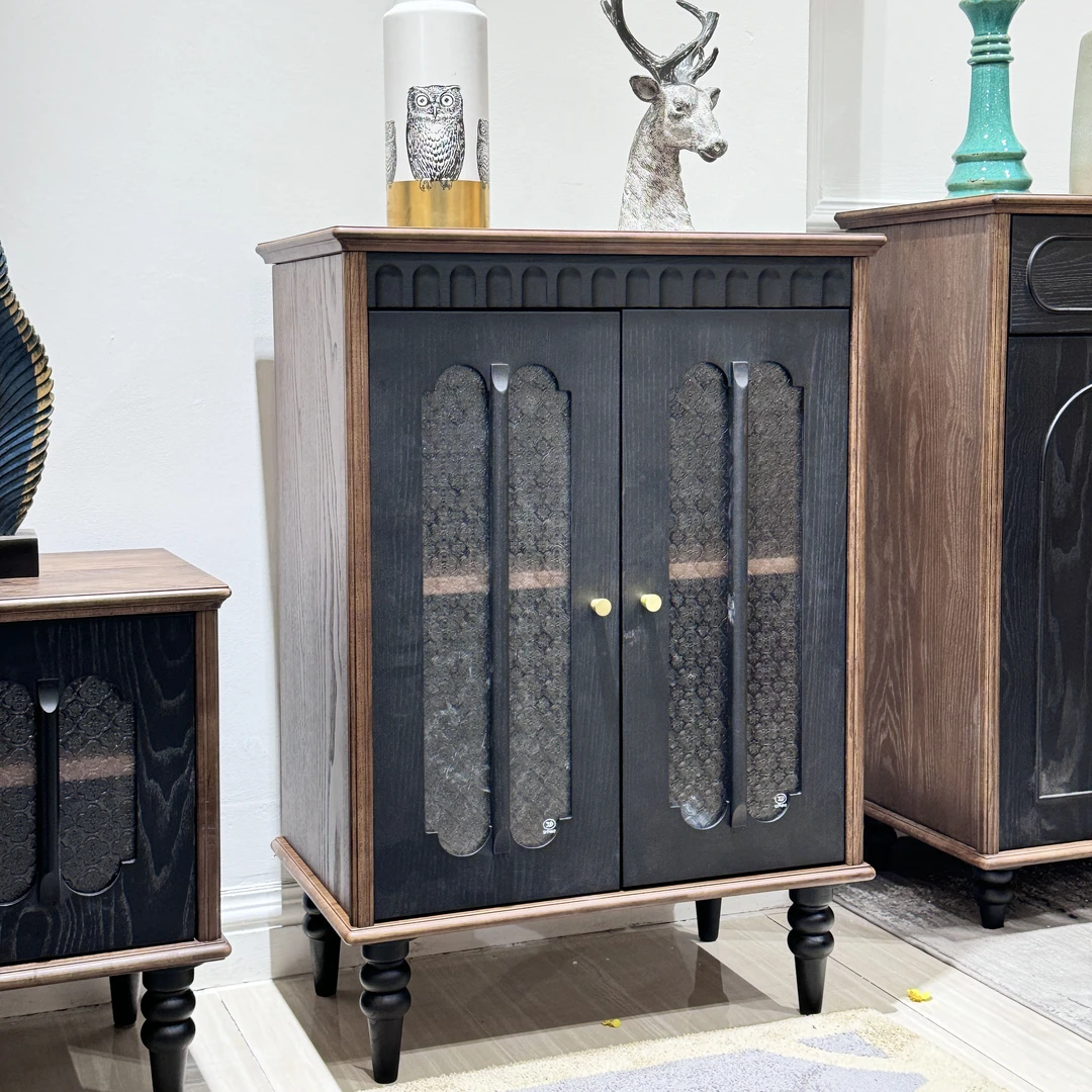 法式中古风白蜡木全实木酒柜68*40*97cm客厅简约双门边柜