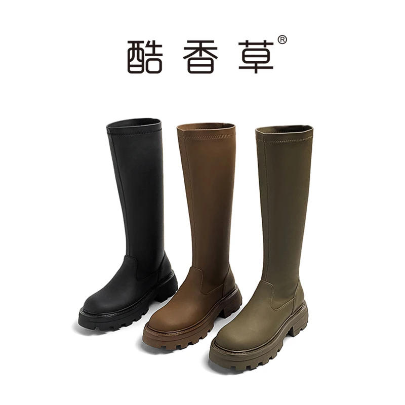 酷香草2023秋季新款女神款增高长靴时尚厚底骑士过膝长筒小个子靴