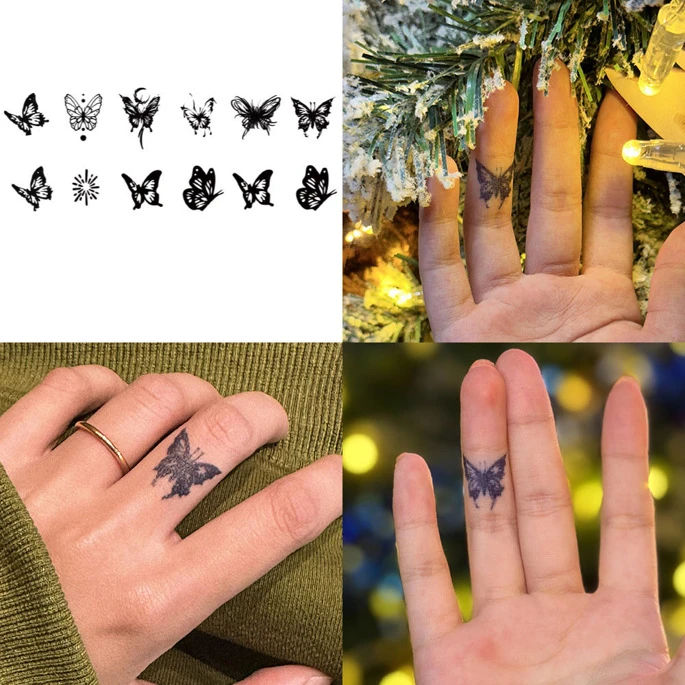 纹身贴防水持久逼真如愿手指蝴蝶图案刺青防汗防水女生男生