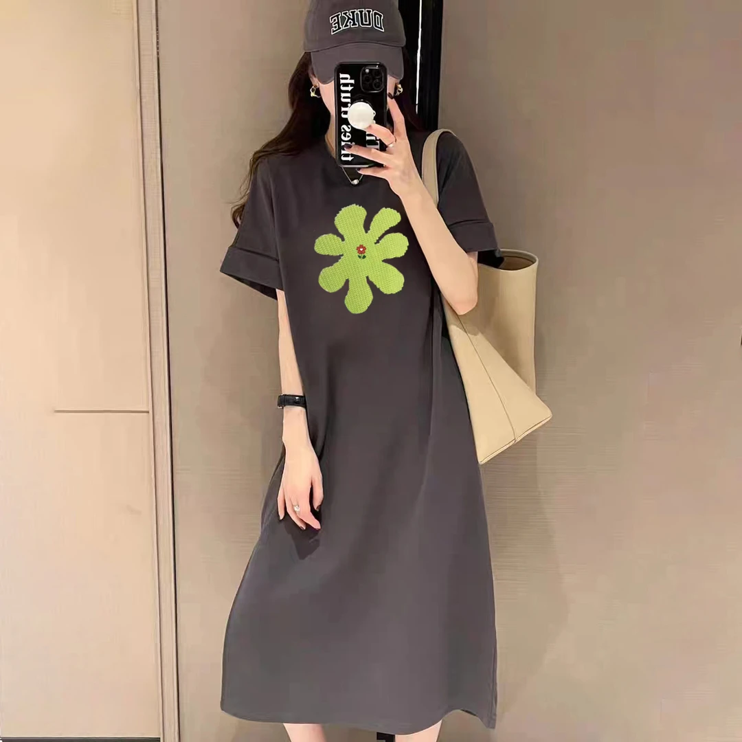 宽松慵懒风长裙过膝直筒裙子长款夏季休闲减龄短袖T恤连衣裙女