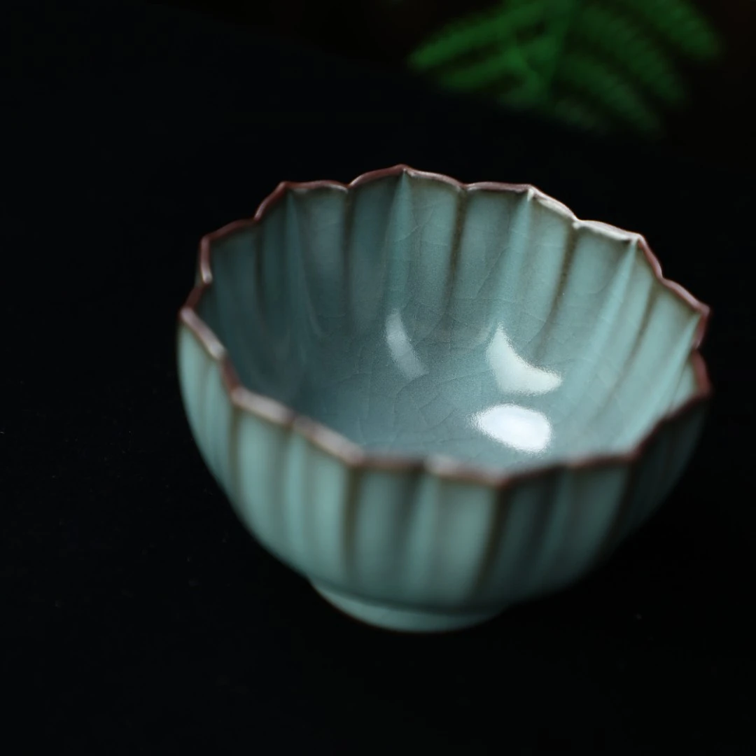 廷怀窑仿古釉花口杯主人杯汝窑手工陶瓷中式汝瓷功夫茶具品茗杯