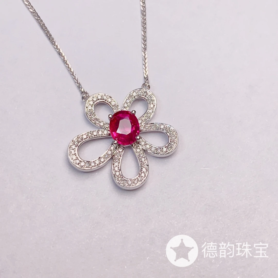 18k金镶嵌天然红宝石项链