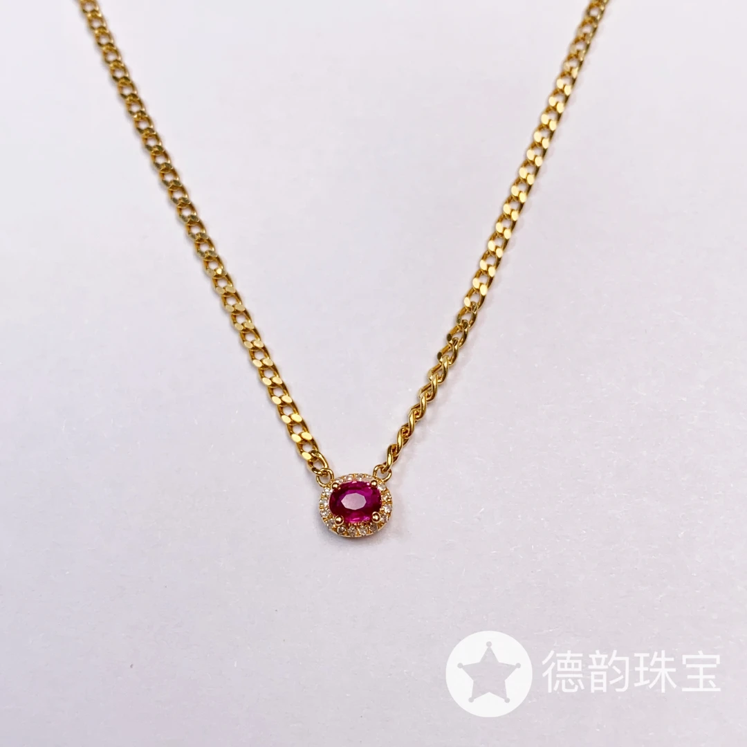 18k金镶嵌天然红宝石项链