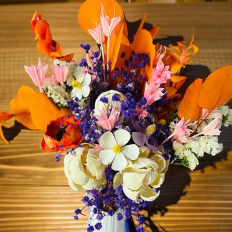 永生花薰衣草，苹果叶，八角花，手工通草花宝莲灯花束，高级装饰轻奢