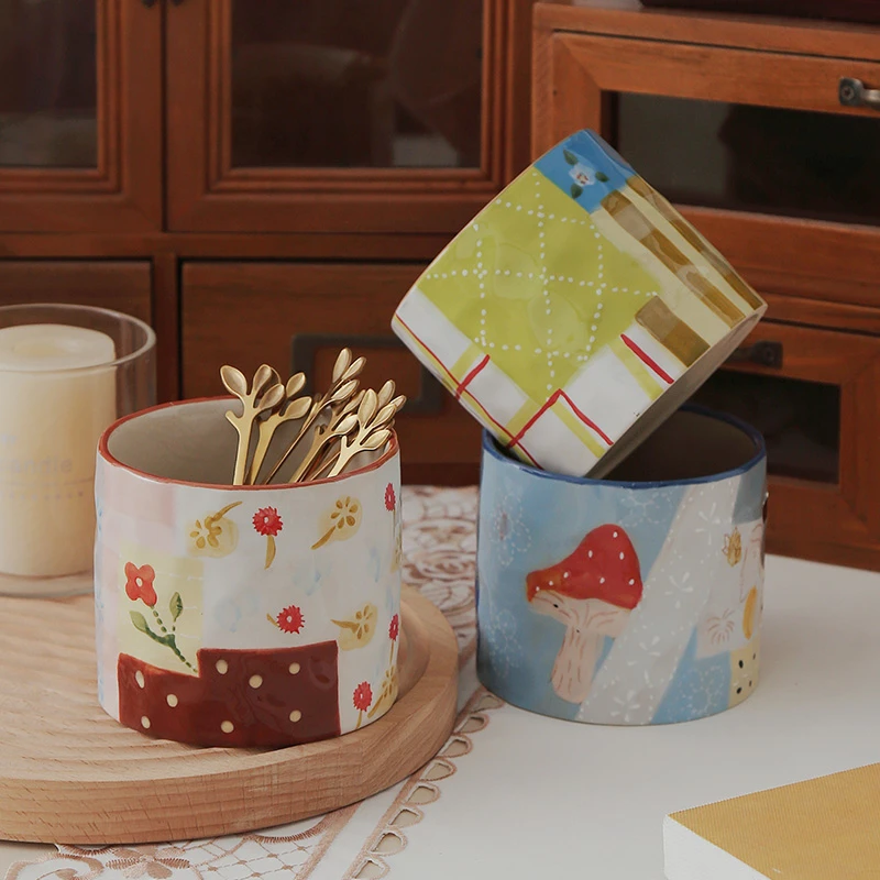 【POP兔】家用创意精致复古少女心卡通三色可选轻奢陶瓷收纳桶清新