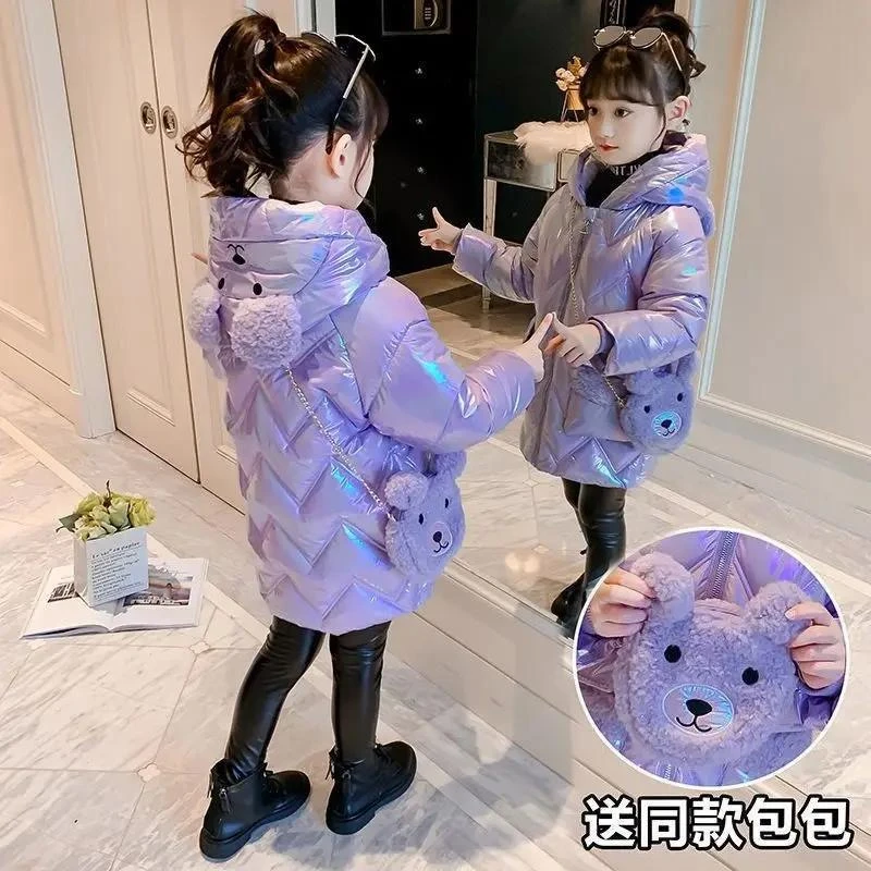 女童免洗服冬装新款小女孩袄洋气亮面儿童冬季羽绒衣冬