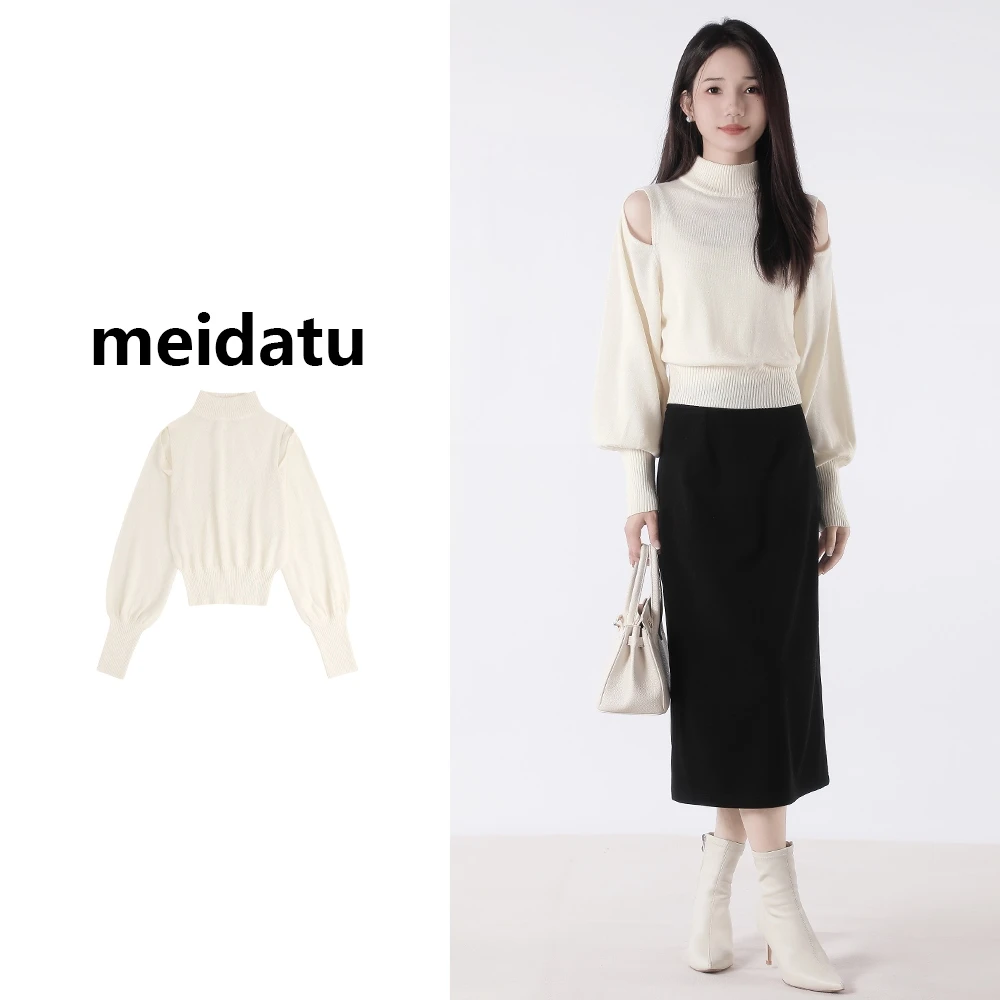 美哒兔【南山秋色】法式早秋镂空气质小众针织上衣（bm816-1）