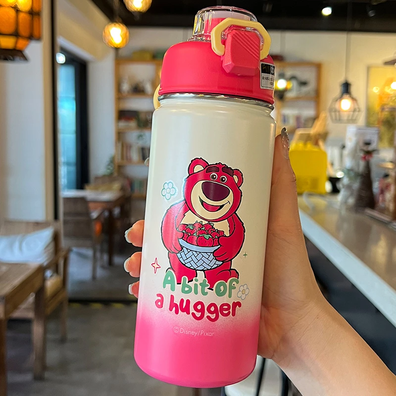 迪士尼儿童保温杯学生上学专用女生高颜值可爱草莓熊便携直饮杯子