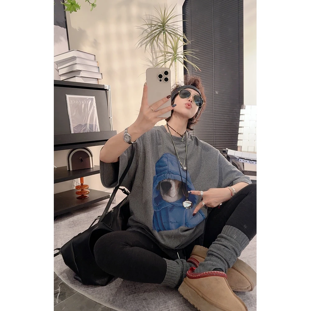 2024新款JVM定制21111时尚百搭戴帽小狗半袖T恤10/22