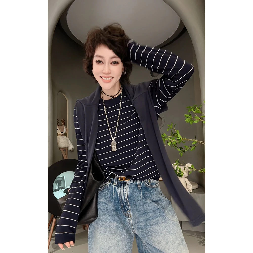 2024新款JVM定制18671时尚百搭横条条纹针织长袖8/9