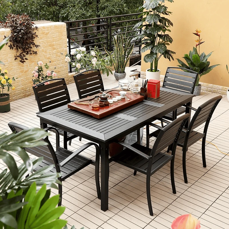 户外桌椅餐桌椅组合咖啡厅室外露天阳台户外庭院花园露台塑木桌椅