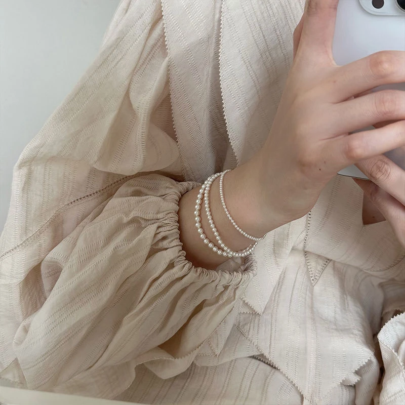 925银仿珍珠手链 施华洛手链女简约叠搭温婉气质百搭ins叠戴