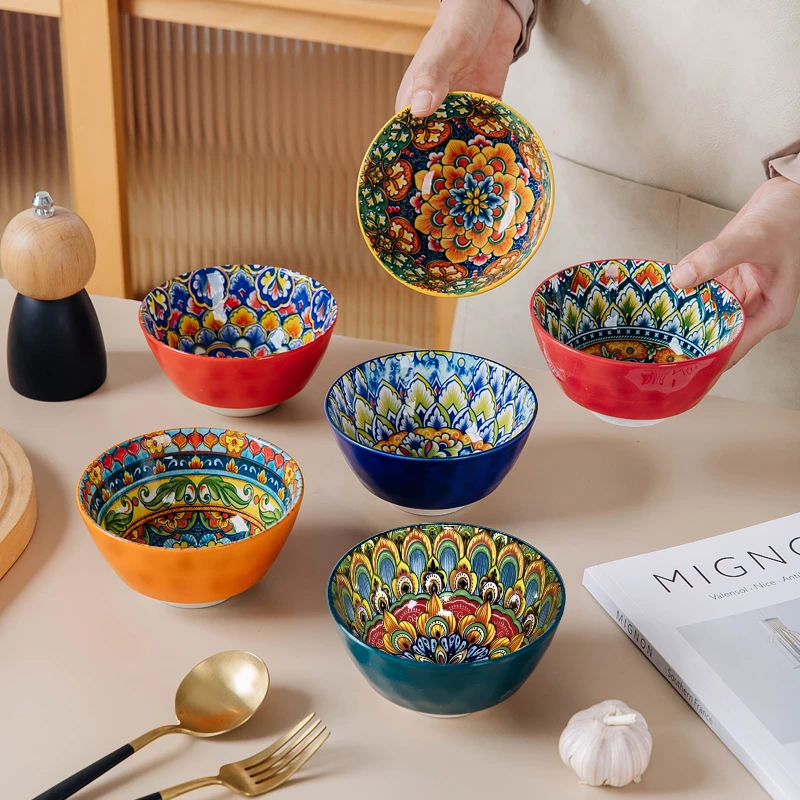 花颜月貌-4.75英寸米饭碗6个混装（不含礼盒）釉下彩陶瓷家用餐具