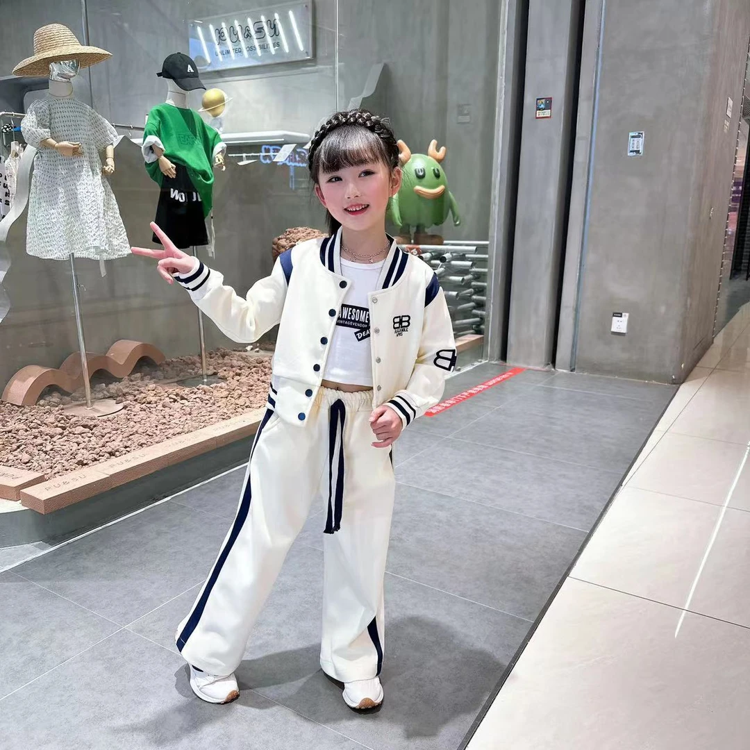 女童洋气棒球服套装2024新款秋款韩版网红童装儿童外套长裤两件套