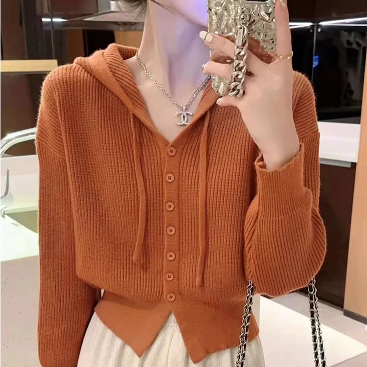 休闲毛衣女宽松韩版连帽长袖高腰短款小个子可内搭针织衫上衣秋冬