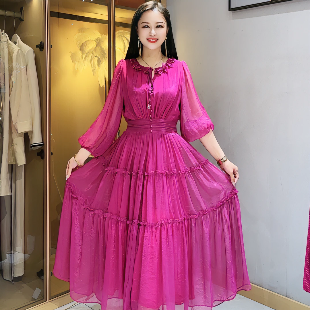 2024春夏新款施施定制高端奢华收腰显瘦气质连衣裙99113