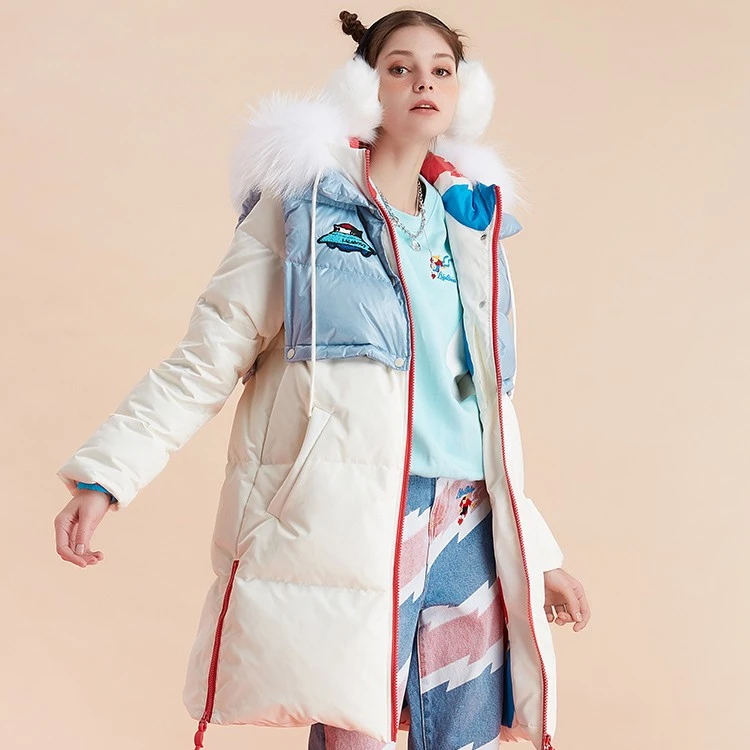南京【尾货不退不换】假两件白鸭绒中长款拼色羽绒服L20D-WSYR21