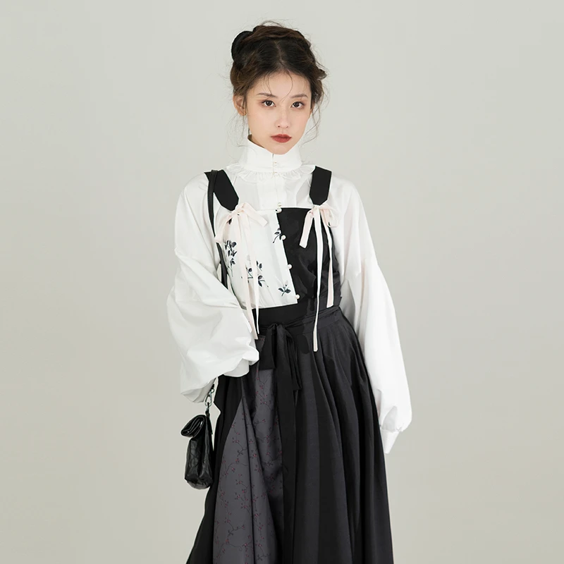 摸鱼儿小香风改良主腰立领对襟破群宋旋裙印花女装原创汉服 全款