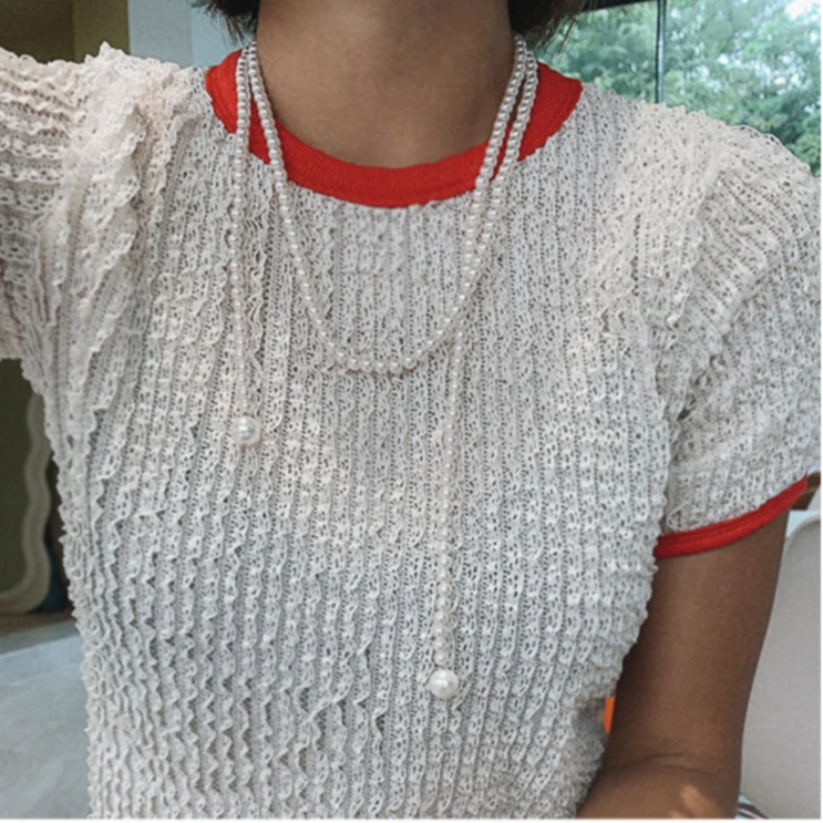 钛钢仿珍珠项链 OKBA58090纯色素款长项链简约气质多用途毛衣链