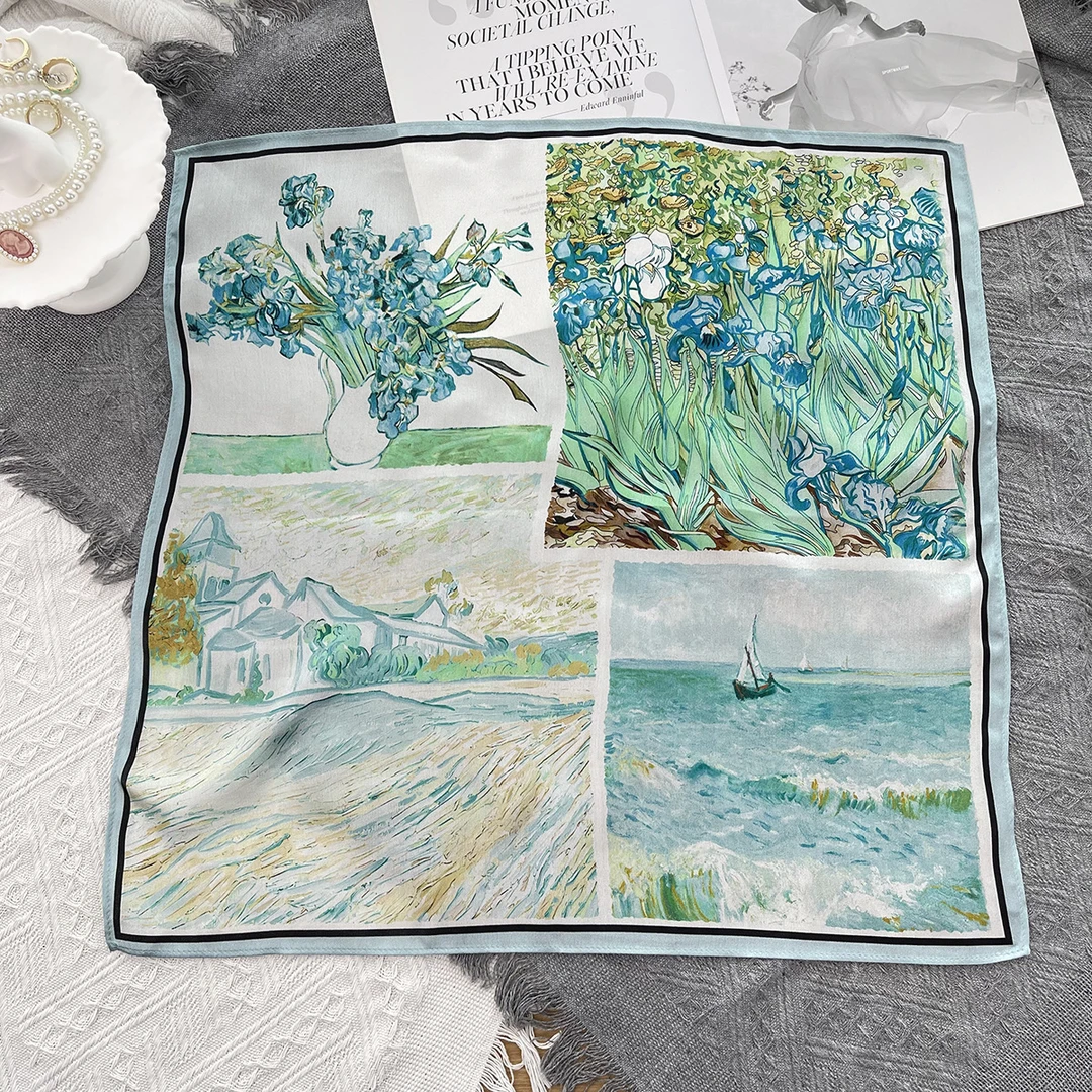 【活动专享】油画小清新真丝女生夏季外出高端百搭真丝小方巾53cm