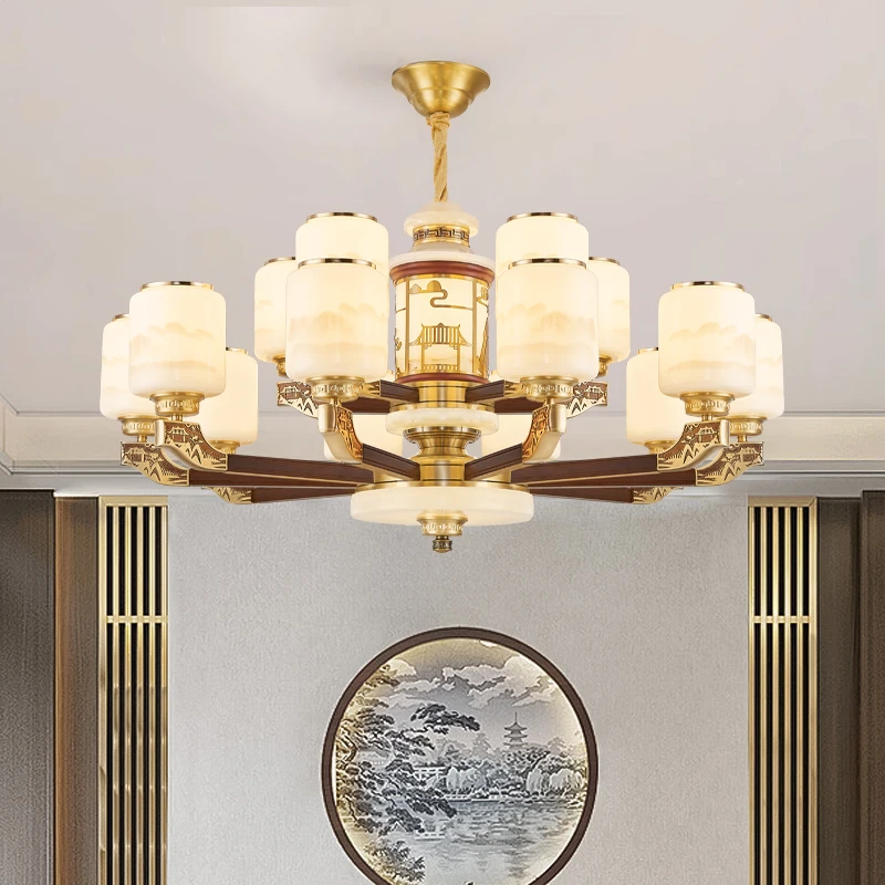 新中式国风家用客厅餐厅书房吊灯禅意别墅古典酒店复式楼大厅灯具