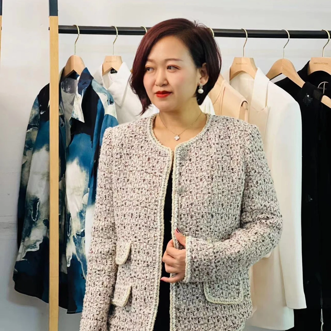 秋季2023新款女装小香风织带边正肩单排扣圆领气质外套时尚长袖