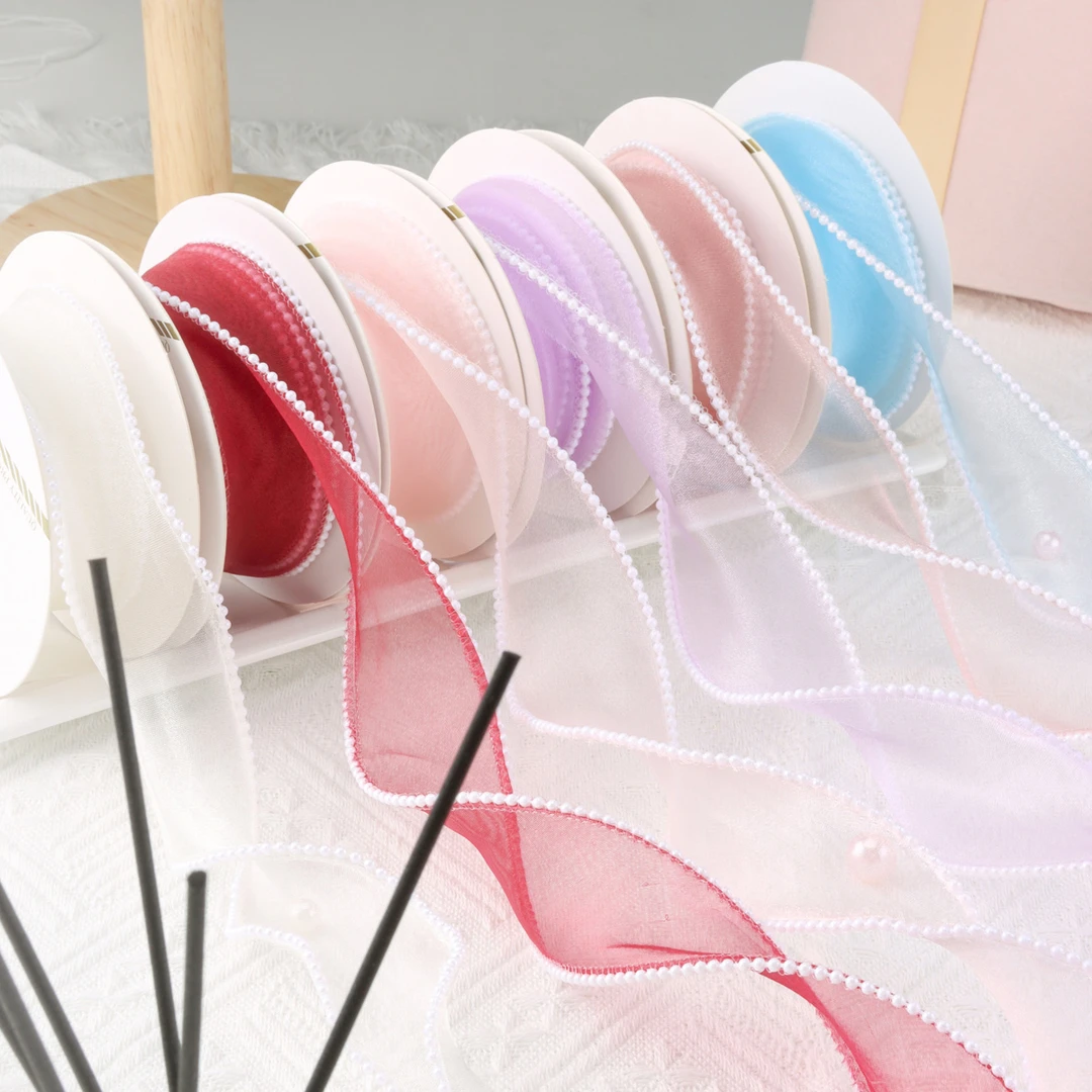 珍珠边鱼尾纱4.5米长 蛋糕装饰鲜花困扎 手工 简约鱼尾纱拷边丝带