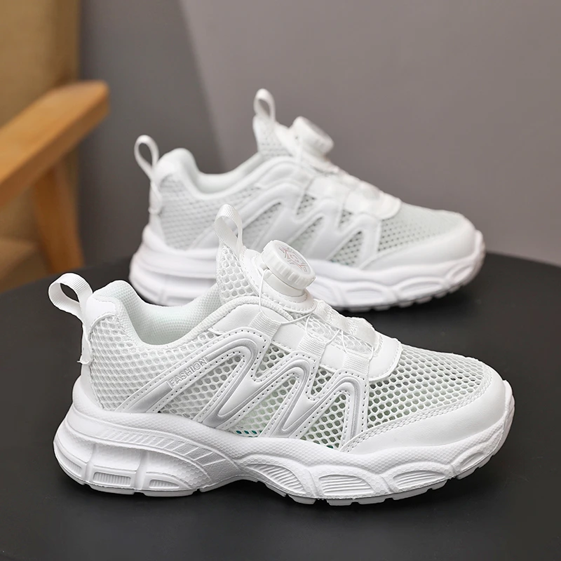 儿童小白鞋男童夏季薄款单网面透气镂空校园小学生女童白色运动鞋