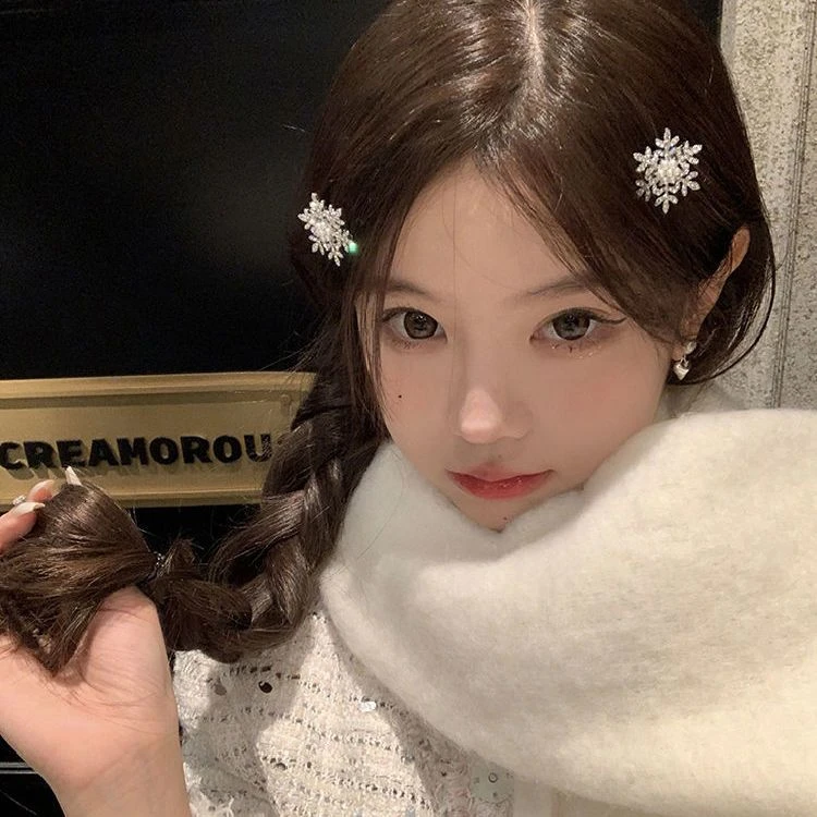 小众设计刘海夹子侧边夹圣诞节新款秋冬雪花迷你发卡