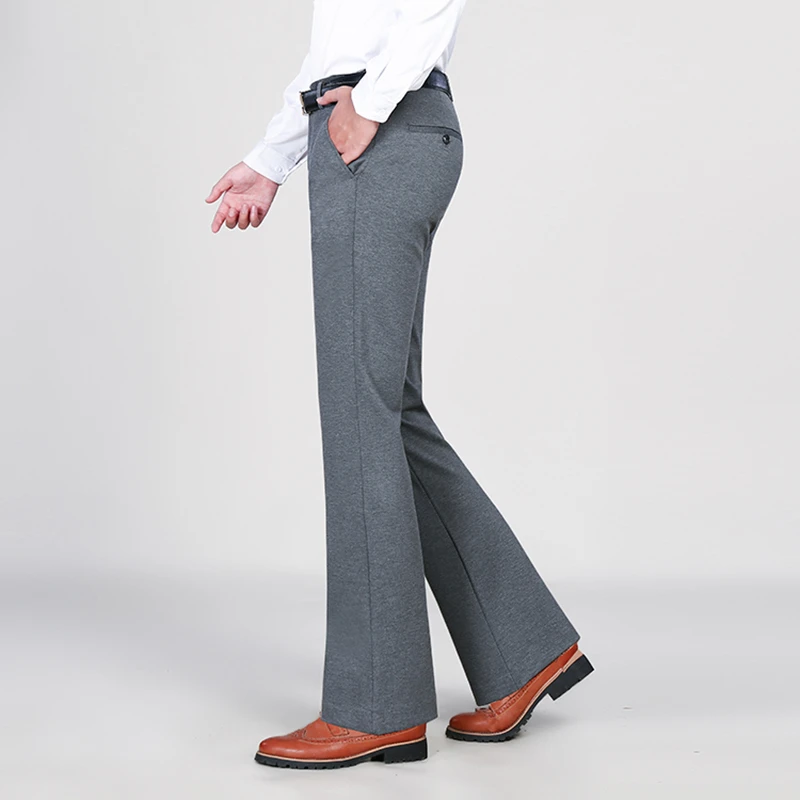 冬季弹力厚款加绒喇叭裤男韩版青年阔腿大脚西裤修身百搭保暖男裤