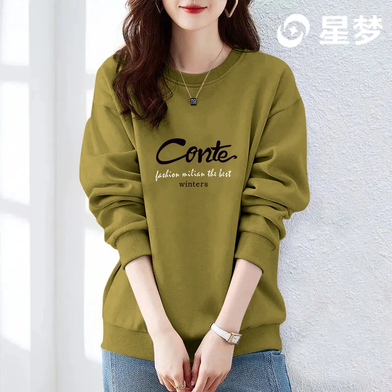 春秋韩版ins风长袖圆领卫衣女士宽松显瘦大码洋气设计感印花上衣