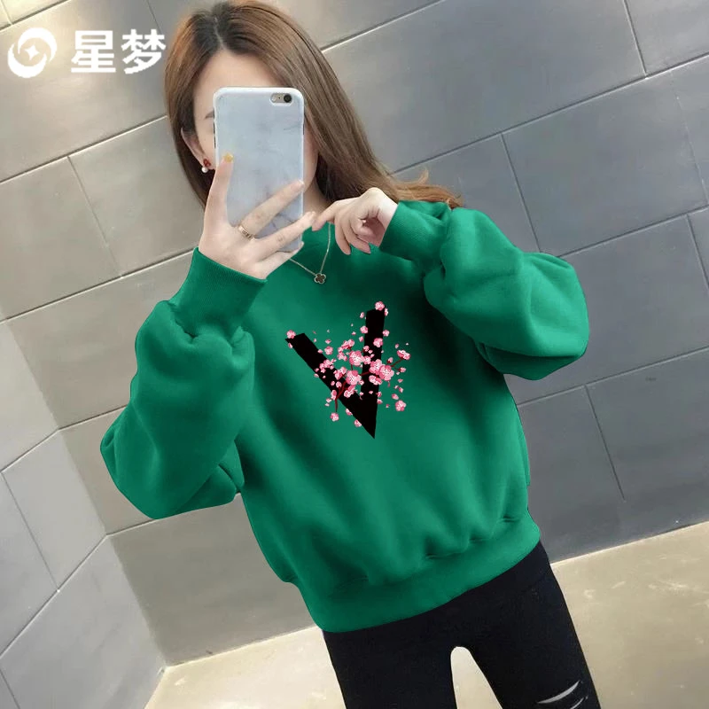 韩版女长袖保暖圆领卫衣2025春秋宽松洋气百搭设计感小众印花上衣