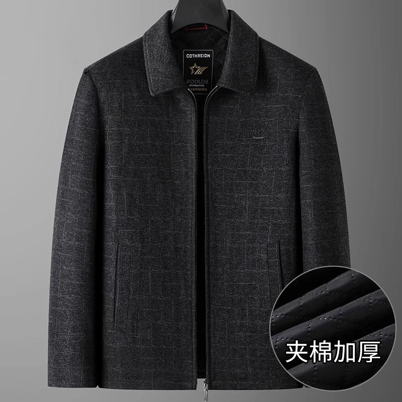 加肥加大翻领夹克男胖子大码加棉外套2024年秋冬厚款男士夹棉高端