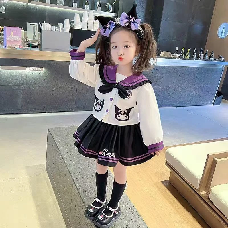 库洛米女童jk套装长袖春秋款洋气女孩百褶裙子儿童时髦学院风衣服