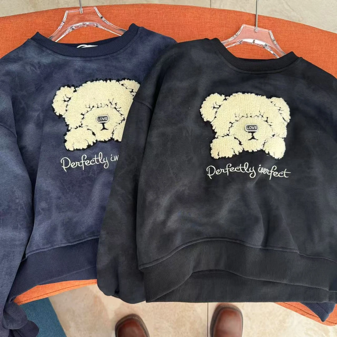 1802设计感做旧洗水刺绣美式复古卫衣女小个子宽松独特短上衣